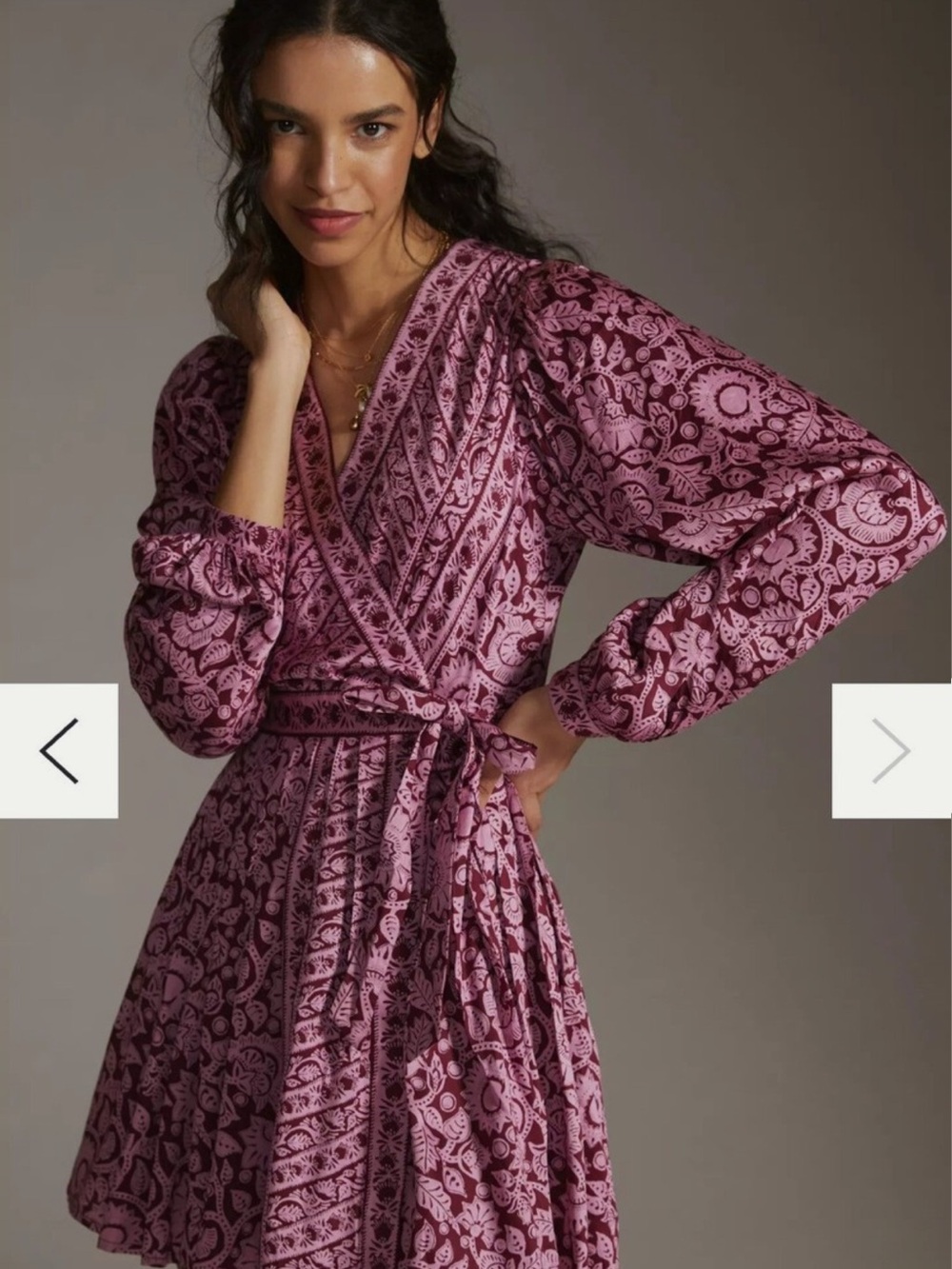 Anthropologie Omika Pink Floral Long Sleeve Wrap Mini Dress Size Xsmall